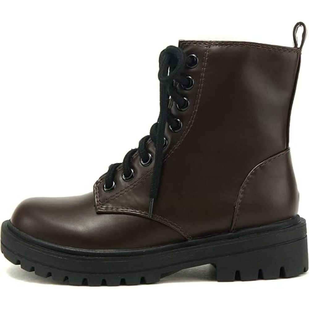 Women Dark Brown Patent Closed Toe Synthetic Rubber Sole Side Zipper Ankle Boots